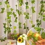 Decorative green plant leaf lighting, battery-operated, 2 meters long, for decorating walls and rooms