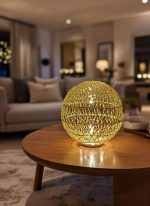 Glittering golden decorative ball, battery-operated, size 50 cm, for lighting Ramadan gatherings and home occasions