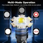 كشاف P90 التكتيكي المطور - بطارية 8800mAh وهيكل ألمنيوم صلب - حل مثالي لانقطاع الكهرباء - الصورة 2